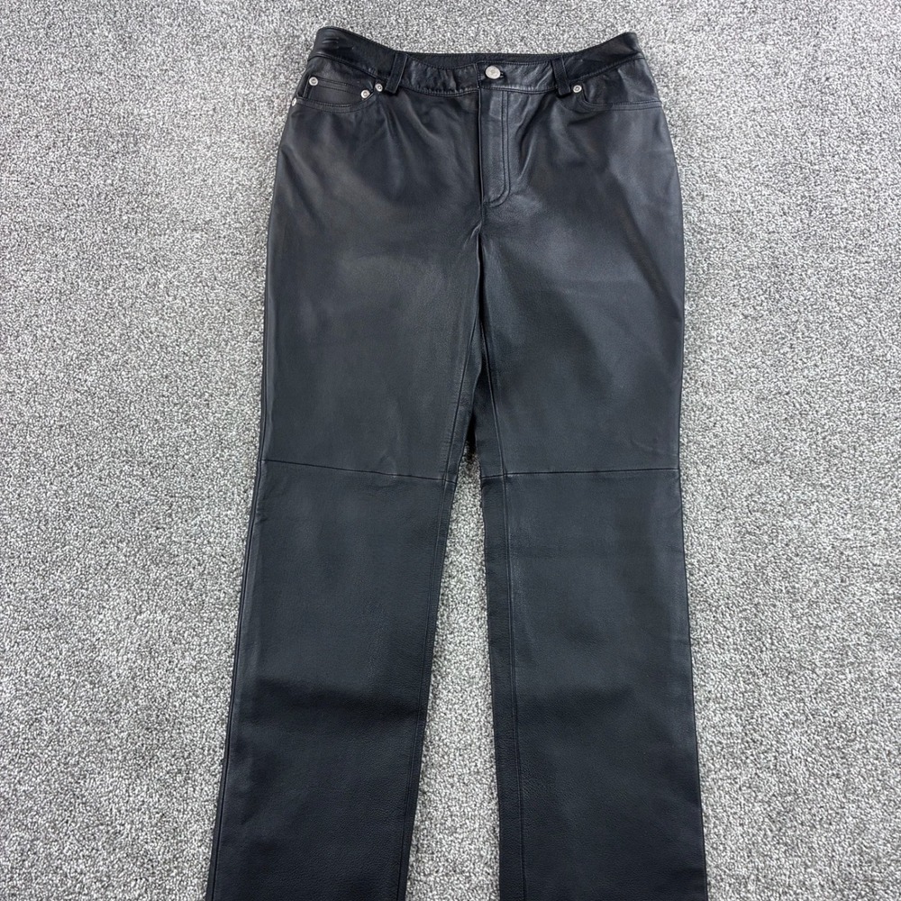 NEW Newport News Leather Pants Women's 6T Black Leather Straight Leg Biker 63053